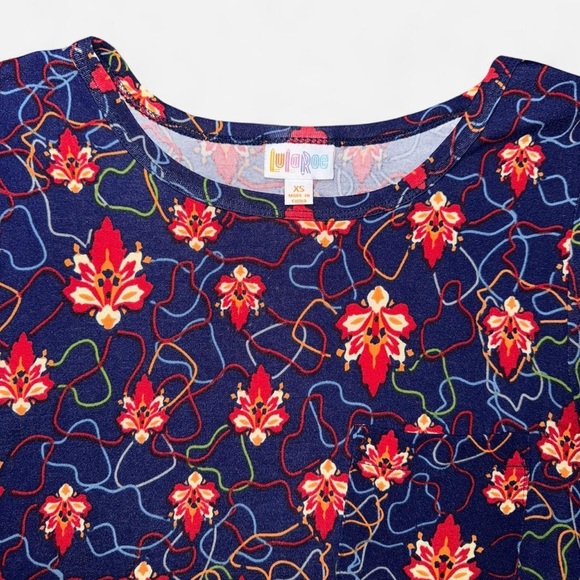 LulaRoe “Carly” Navy Colorful Floral Casual Dress - Picture 2 of 6